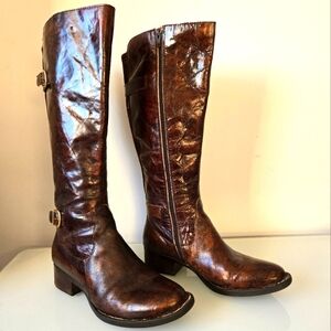 BORN CROWN crinkled brown leather tall boots. Size 6M